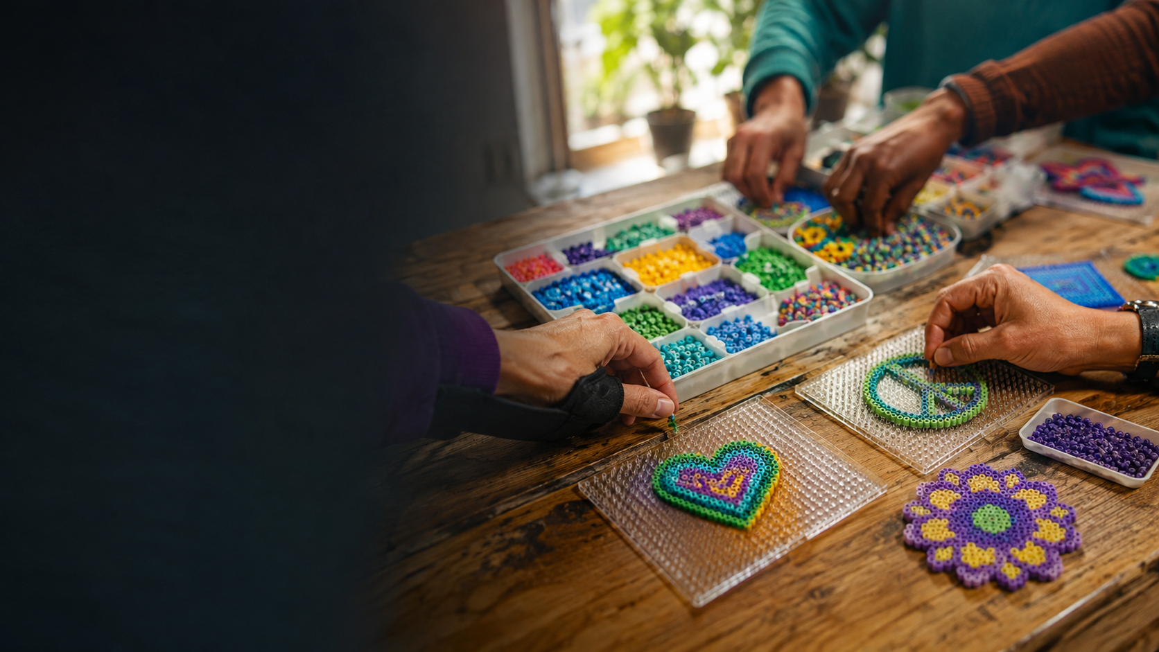 Colorful fusion beads arranged into creative designs